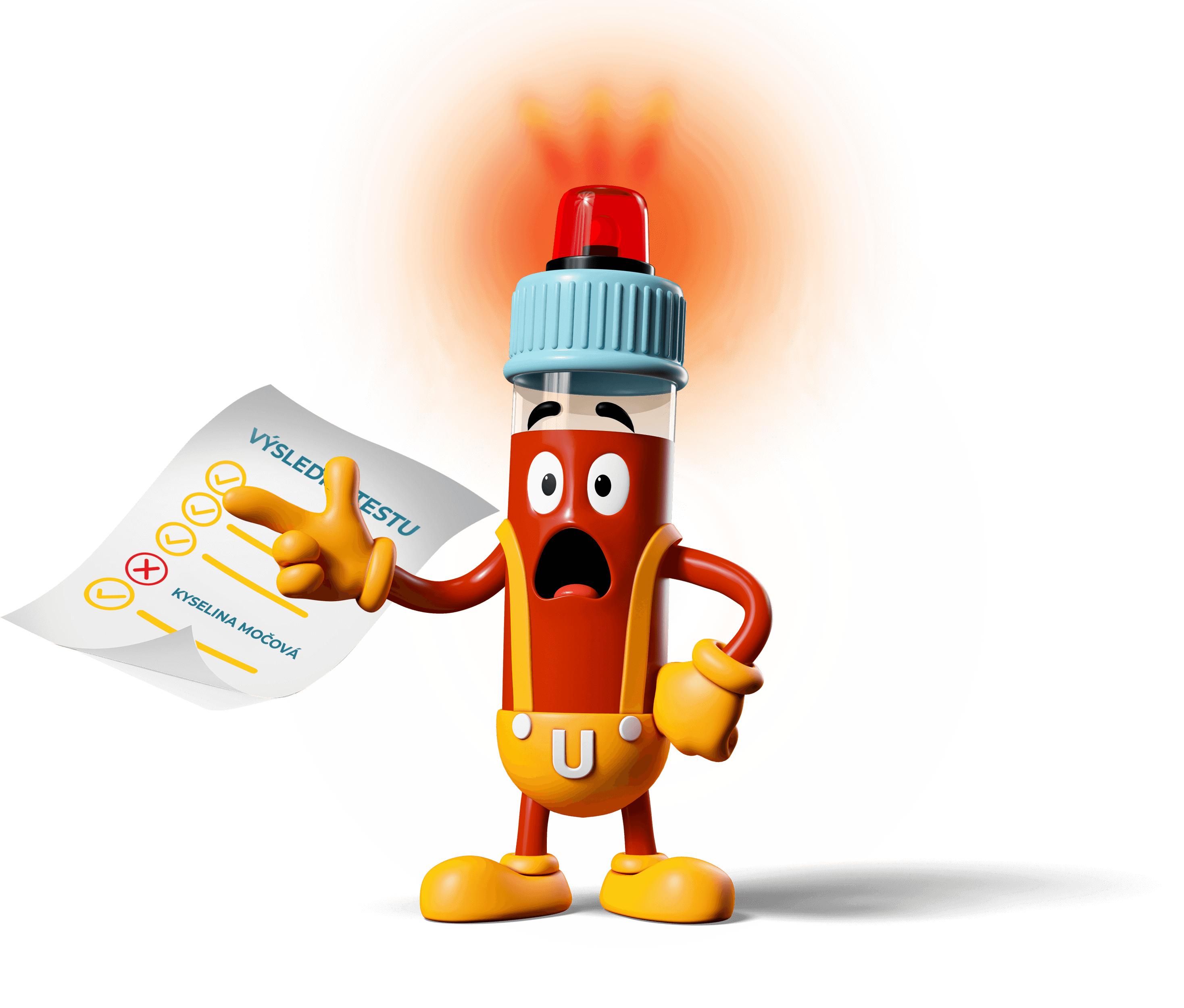 Maskot Hyperurikémia s výsledkami testu kyseliny močovej